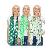 Skylety St. Patrick's Day Printed Scarf Long Shamrock Shawl Irish Theme Scarf for Holiday Outfits Accessories (Color Set 1, 3 Pieces) 